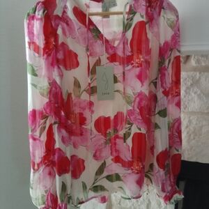 Joie Women's Floral Sheer Top - Red and Pink